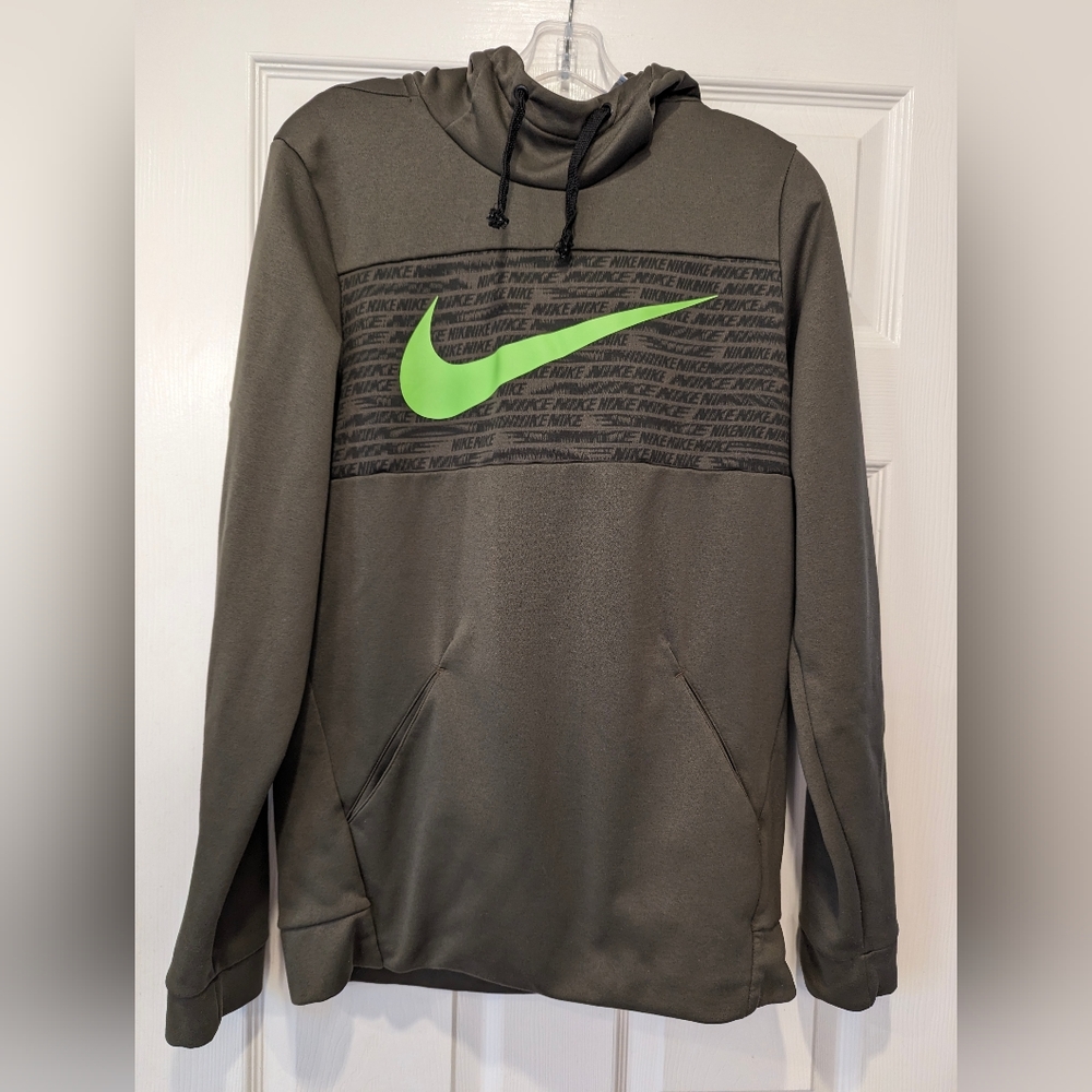 Nike Dri-Fit Men's Olive Forest Green therma Fleece Pullover Hoodie pockets sz S